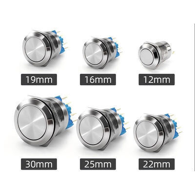 Qualidade Os ossos 19mm de aço inoxidável momentâneo auto-resetado 1NO impermeável Metal Push Button Switch Power LED Light 36V 2A fábrica