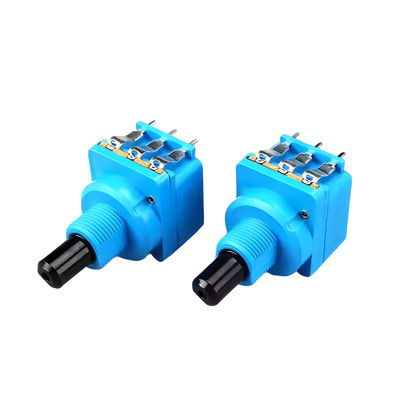 Série WH116AK Potenciômetro de controlo duplo dimmer B500K de 5 pinos com interruptor rotativo com comprimento de manobra de meio eixo de 16 mm