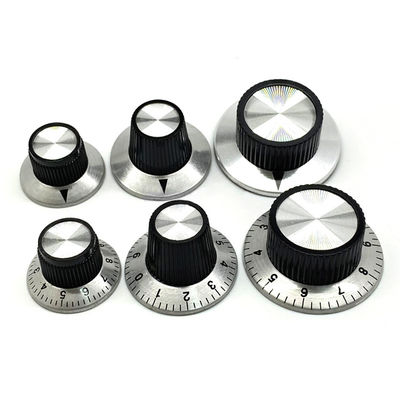 Gombinho de alumínio de prata de 37 mm de diâmetro com o número 0-10 O buraco do eixo 6.4 mm
