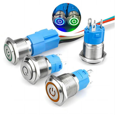 16mm Temporário Bloqueio de Alta Corrente LED Iluminado IP67 Impermeável Botão Metálico Push Switch 10A Auto-bloqueio Com fio