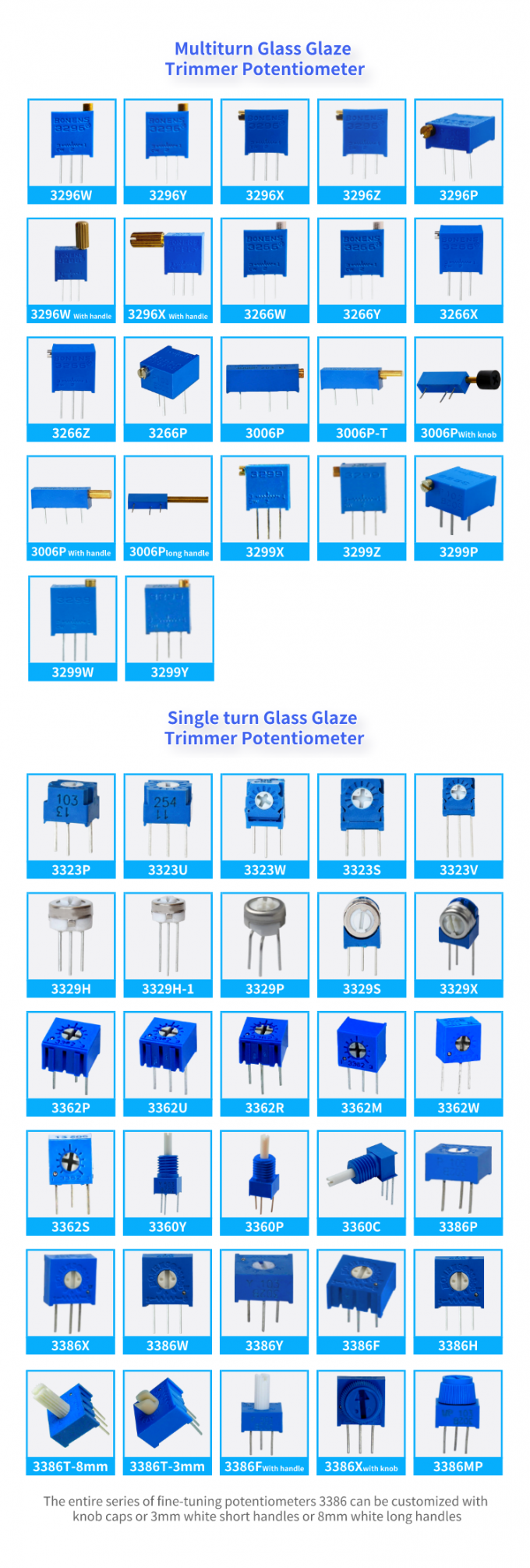 3323 Série Potenciômetro de trituração de vidro de vidro metálico de giro único 3323s 6