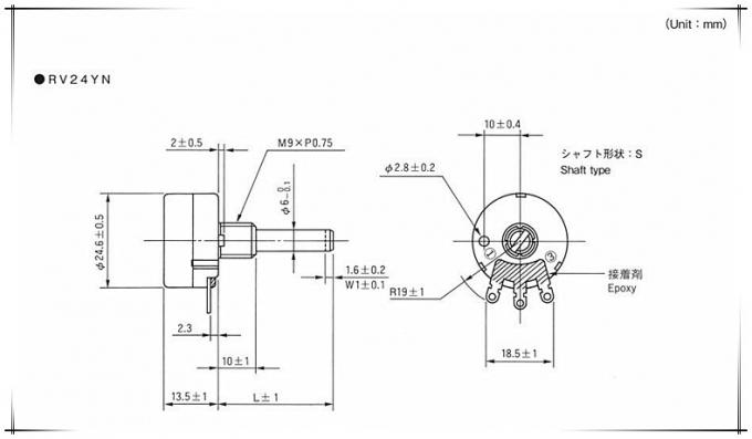 RV24YN20S resistor rotativo variável de filmes de carbono ajustável, de potência única 3